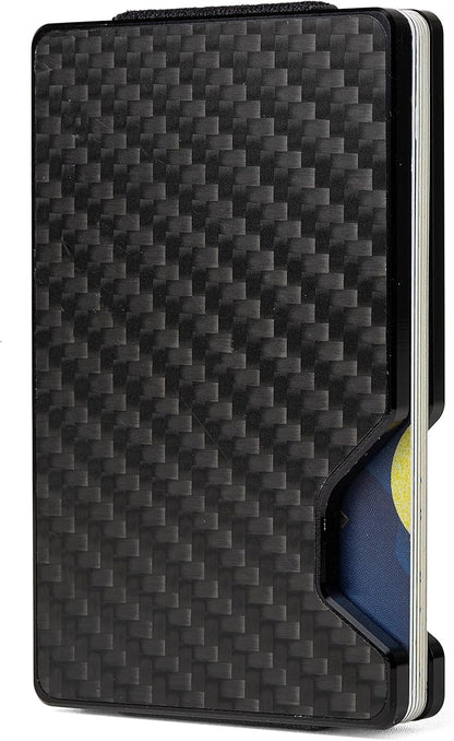 Minimalist Carbon Fiber Wallet for Men, Money Clip Cash Strap Wallet, RFID Blocking Metal Wallet Aluminum Card Holder,Front Pocket Wallet(Carbon Fiber)