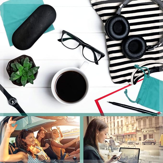 MyEyeglassCase Hard Shell Glasses case, Medium Eyeglasses Holder, Easy Open Lip for Men Women, Portable Sleeve Pouch & Cloth