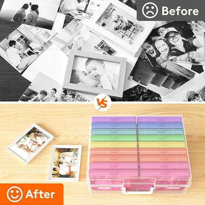 Lifewit Plastic 4x6 Photo Storage Box, 18 Pcs Inner keeper with Lids, Transparent Rainbow Color Photo Organizers with Label Stickers, Craft Storage Box for Seeds Cards Office Supplies