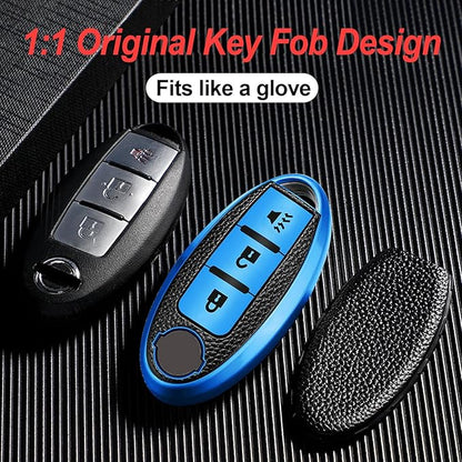 Montague Key Fob Cover for Nissan with Keychain Accessories, Premium TPU Full Protection Key Case for Pathfinder Rogue Kicks Murano Frontier Armada Versa Juke Titan Key Shells (3-Buttons, Silver)