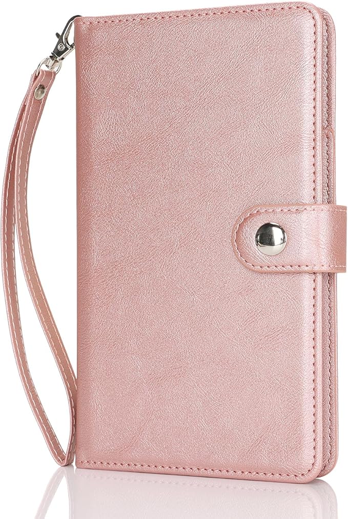 Passport Holder for Travel Essentials, RFID Blocking PU Leather Wallet Cover with Wristlet Strap Magnetic Closure Passport Book Holders Case for Women and Men, Rose Gold