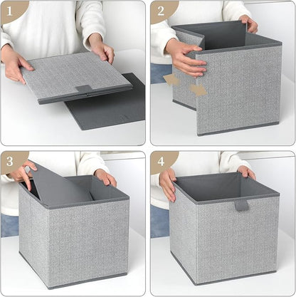 Storage Baskets, 11.8-Inch Woven Fabric Bins, Storage Cubes with Reinforced Handles, Organizer Bins for Closet Shelves, Foldable, for Toys, Clothes (2PCS/Grey-11.8*11.8*11.8inch)