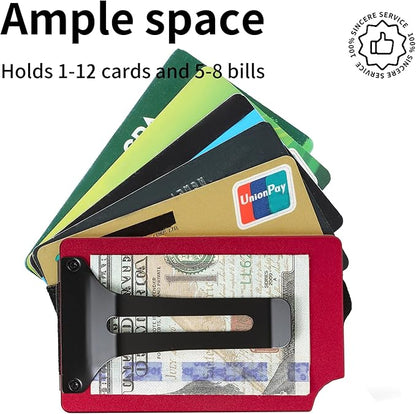 Slim Wallet for Men,RFID Blocking Minimalist Metal Wallet, Money Clip/Cash Holder, Front Pocket Aluminum Credit Card Holder, Ideal Gift for Men,Matt Red