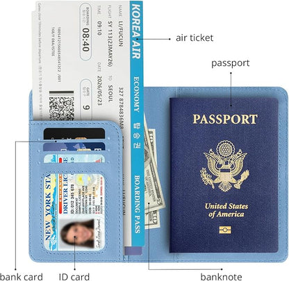 Passport Holder for Travel Essentials,RFID Blocking Passport Cover Wallet Card Case for Women and Men (Blue)