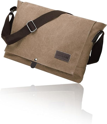 Cota's home Canvas Messenger Bag for Men, Fits 14 Inch Laptop & A4 Documents, Large Capacity Crossbody Shoulder Bag