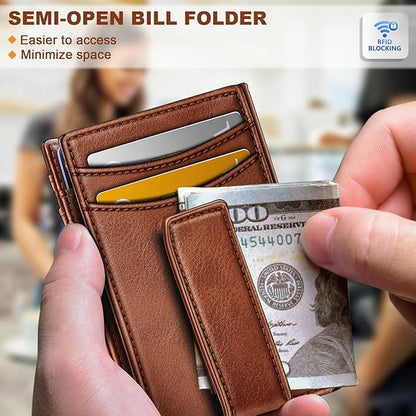 BULLIANT Men Airtag Wallet,Slim Wallet Money Clip Card Holder Magnetic Closure 12 Cards in Front Pocket RFID Blocking