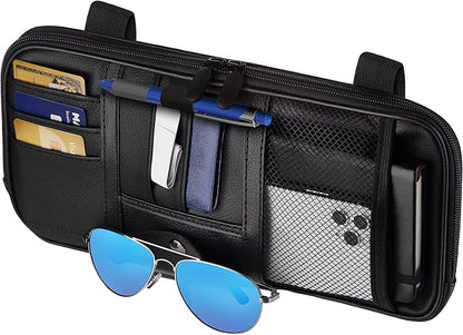 Car Sun Visor Organizer – Car, SUV, Truck Interior Accessories - Magnetic Glasses Holder & Full Length Horizontal Pockets, Allows Safe Driving - 12.2 X 6.1 in, Black
