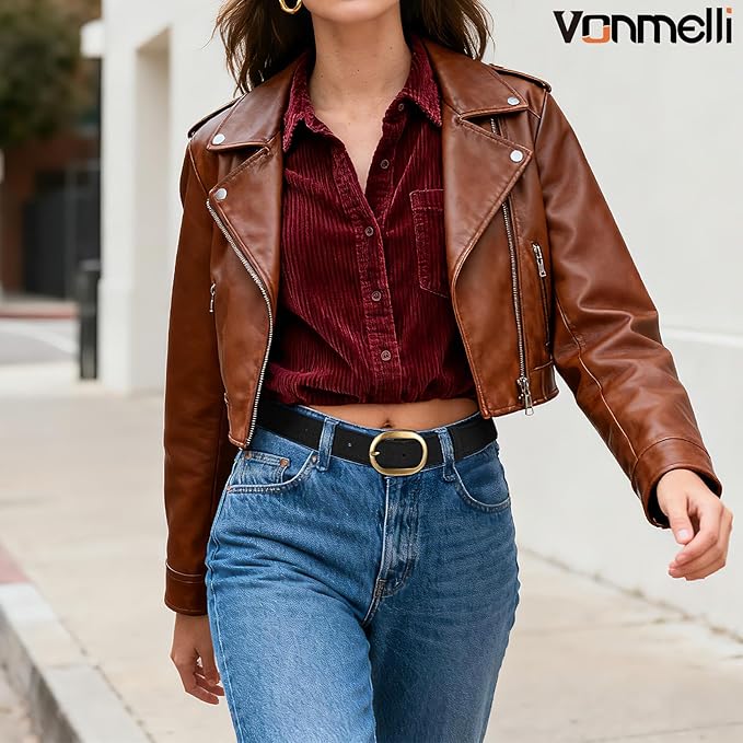 VONMELLI Faux Women's Suede Belt for Jeans Dresses Ladies Leather Belt with Vintage Gold Buckle