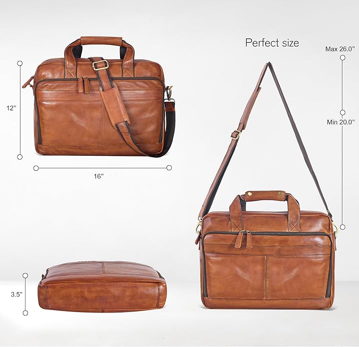 Oak Leathers Leather Messenger Bag for Men and Women - Laptop Briefcase Bag For College, Office, Adjustable Shoulder Strap