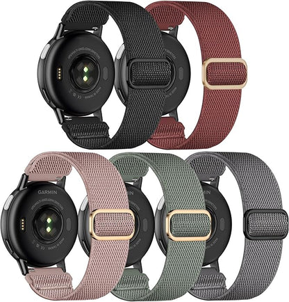 5 Pack Stretchy Nylon Watch Bands Compatible with Garmin Vivoactive 5/6/Forerunner 55/165,20mm Soft Elastic Fabric Adjustable Replacement Sport Straps for Garmin Venu Sq 2 Women Men