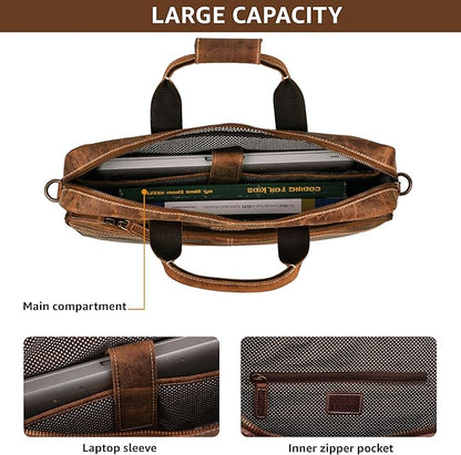 LEATHER VILLAGE 18" Leather Laptop Messenger Briefcase Bag for Men-Leather Satchel for Travel and Office Shoulder Bag- Sun Tan Brown