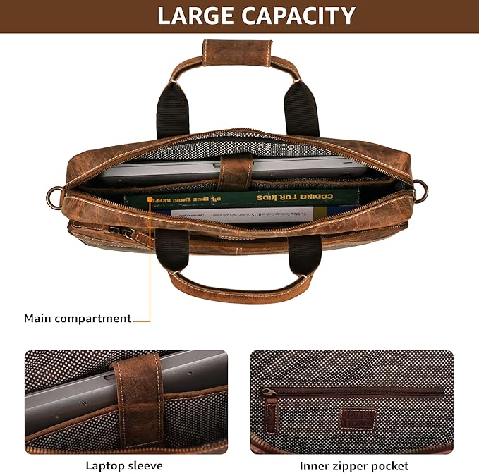 LEATHER VILLAGE 16" Leather Laptop Messenger Briefcase Bag for Men-Leather Satchel for Travel and Office Shoulder Bag- Sun Tan Brown