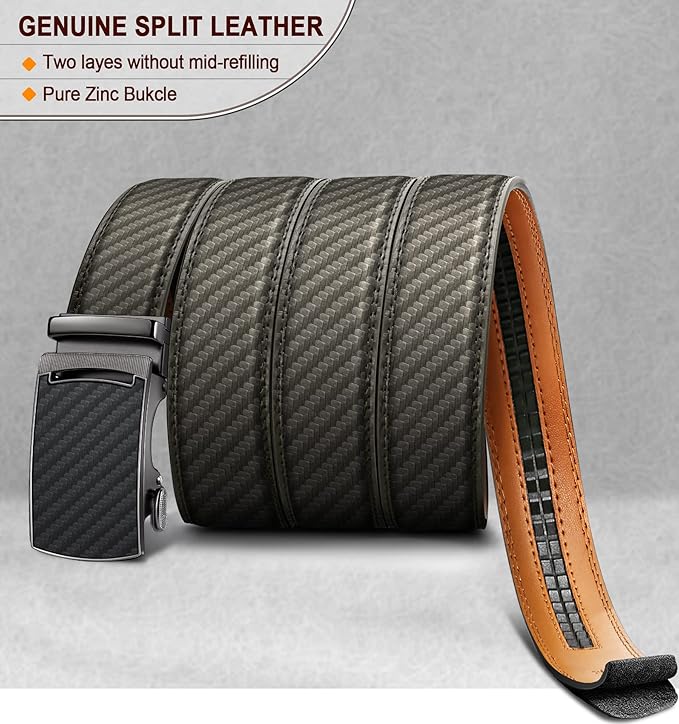 KEMISANT Belt Men, Sliding Ratchet Belt Genuine Leather For Gift Mens Dress Pants Oxfords,Size Adjustable