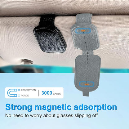LTOHOE 2 Pack Sunglass Holder for Car, Magnetic Leather Sunglasses Holder and Ticket Card Clip, Universal for Different Size Glasses, Car Visor Accessories(Grey)