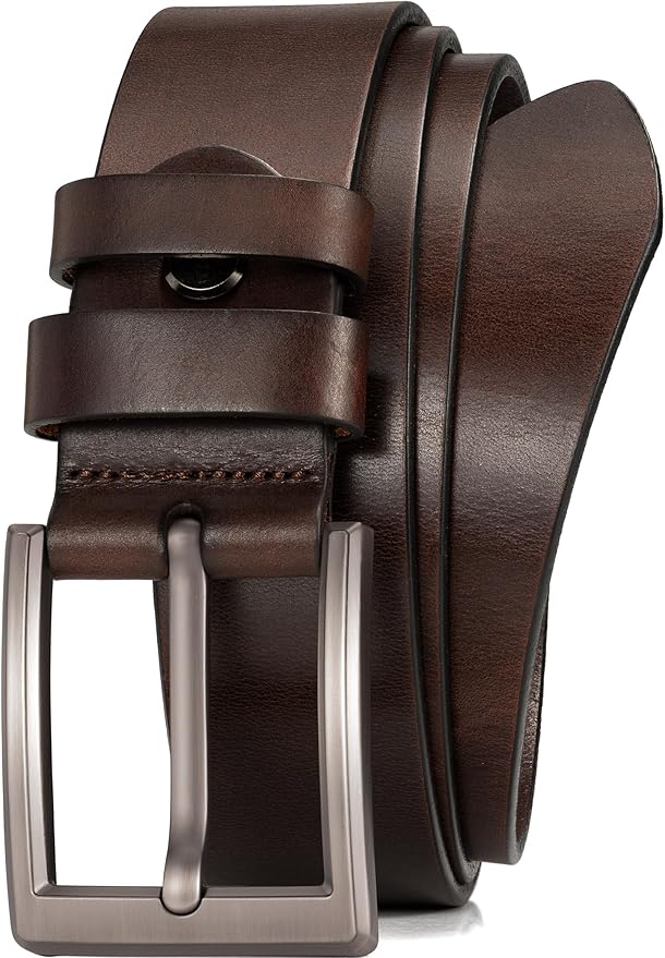 WOLFANT Men's 1.5" Full Grain Leather Belt,100% Italian Real Solid Leather