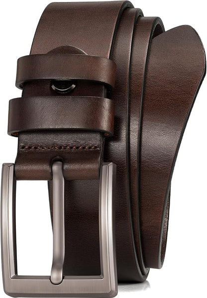 WOLFANT Men's 1.5" Full Grain Leather Belt,100% Italian Real Solid Leather