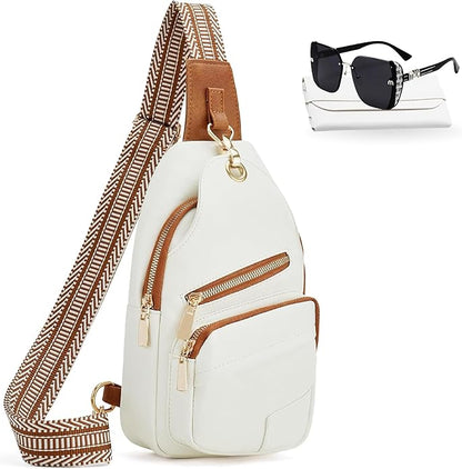 Sling Bag Set, PU Leather Sling Bag, Multi-Zipper Design for Travel, Outdoors, Valentine’s Day Gifts