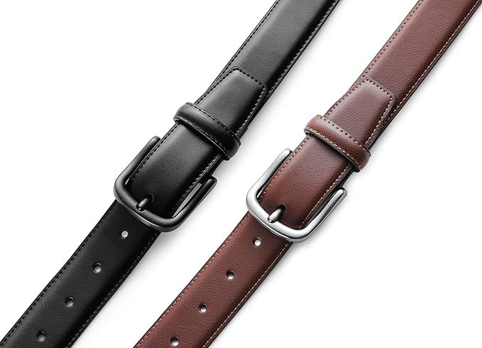 MILORDE Men's Leather Dress Belt 2Pack, Handmade, Genuine Leather, Fashion & Classic Designs for Work Business and Casual