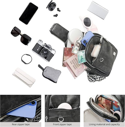 Sling Bag Set, PU Leather Sling Bag, Multi-Zipper Design for Travel, Outdoors, Valentine’s Day Gifts