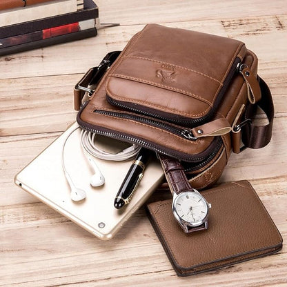 BAIGIO Genuine Leather Small Messenger Bag for Men Shoulder Bag for Ipad Crossbody Bag Men Handbag Satchel Travel Business