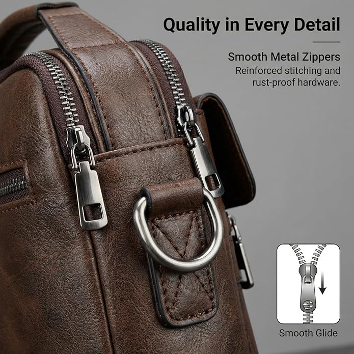 Men's Leather Crossbody Bag, Casual leather Bag for Men, Crossbody Bag Office Business,Handbag Purse Zipper