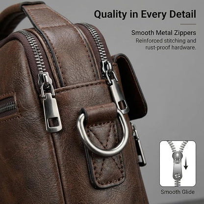 Men's Leather Crossbody Bag, Casual leather Bag for Men, Crossbody Bag Office Business,Handbag Purse Zipper