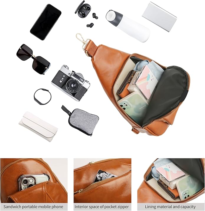 Sling Bag Set, PU Leather Sling Bag, Multi-Zipper Design for Travel, Outdoors, Valentine’s Day Gifts