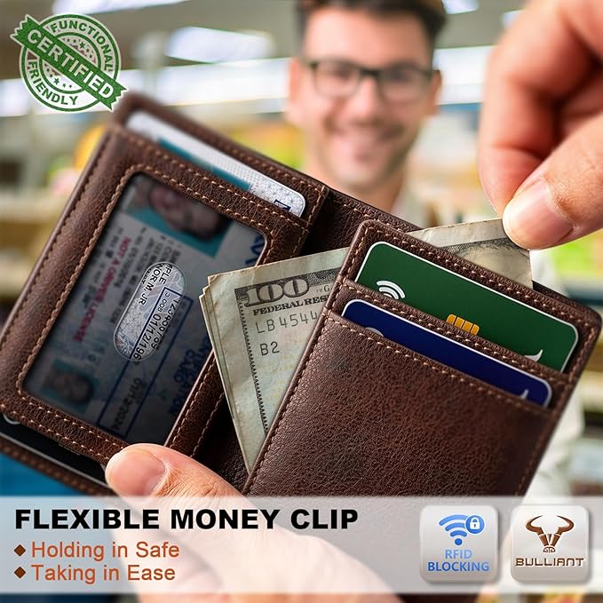 BULLIANT Slim Wallet For Men 12Cards,Magnetic Flip Build-in Money Clip Airtag Compatible-RFID Blocking