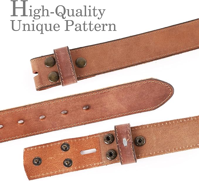 NPET Men's Full Grain Leather Belt Vintage Distressed Style with Snap-On Strap 1 1/2" Wide without Buckle