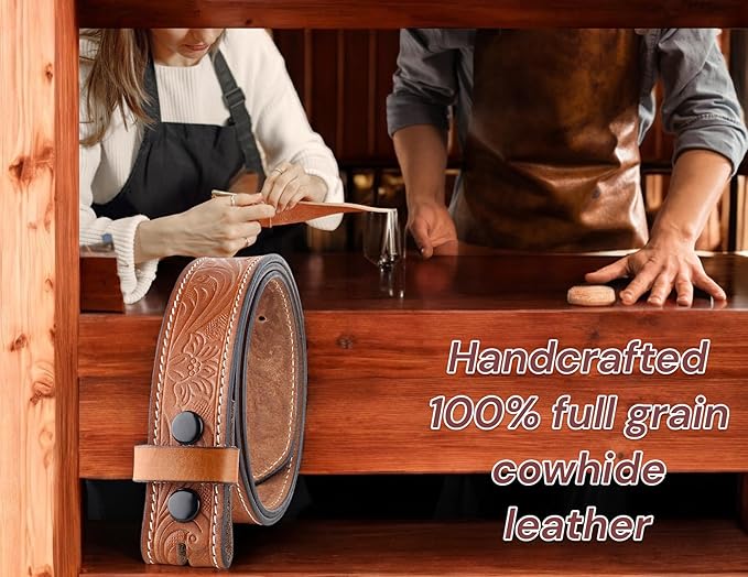 F&L CLASSIC Western Belt without buckle for men – Full Grain Leather Cowboy Belts for jeans - One Piece Leather strap belt