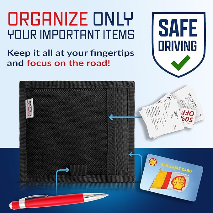 Mini Car Sun Visor Document Holder - Visor Accessories for Women and Men - Small Auto Organizer, Registration & Insurance Holder - Minimalist Design (Black)