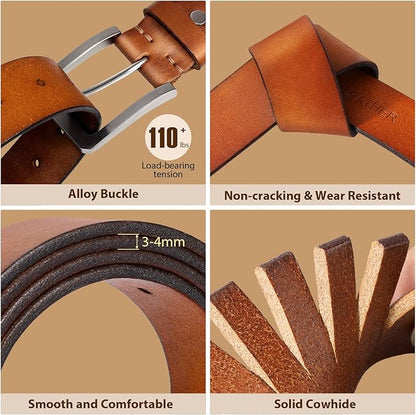 Men's Leather Belt Full Grain Leather Belts for Men Handmade Real Solid Top-Grain Leather Heavy-Duty Work Belt Gifts