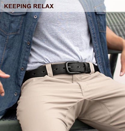 BULLIANT Men Belt 2Pack-Leather Belt 7Holes Comfortable For Men's Dress Casual Jeans 1 3/8"