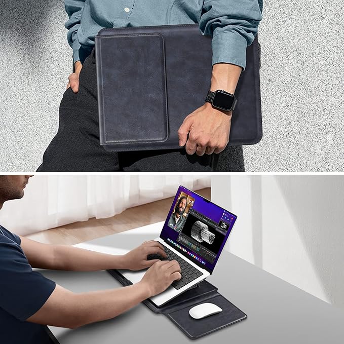 Fintie Sleeve Case for MacBook Air 13.6 A3449 A3240 A3113 A2681, Pro 14 A3427 A3426 A3434 A3401 A3185 A3112 A2992 A2918 A2779 A2442, MacBook Pro/Air/Neo 13 - Slim Bag Cover with Stand, Navy