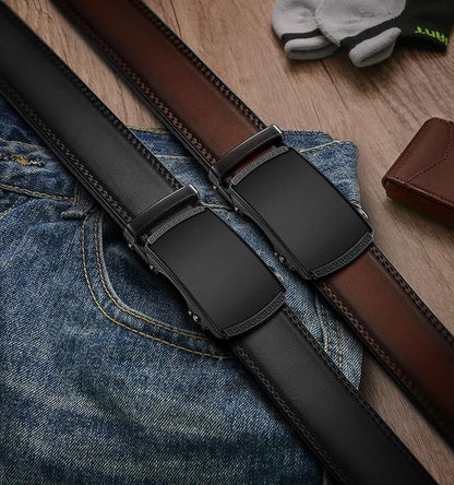 BULLIANT Men Belts 2 Pack,Ratchet Sliding Belt Adjustable For Gift Mens Dress Casual 1 3/8",Cut for Fit