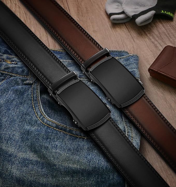 BULLIANT Men Belts 2 Pack,Ratchet Sliding Belt Adjustable For Gift Mens Dress Casual 1 3/8",Cut for Fit