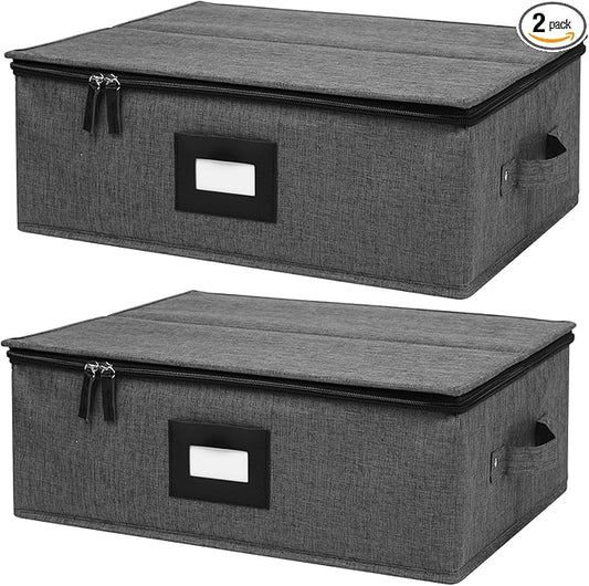 Mayniu 2 Pack Mug Storage Box with Dividers, Hard Top Cup Storage Containers for Coffee Mug & Tea Cup, Stackable Coffee Mug Storage Organizer with Zipper Lid & Rivet Reinforced Handles – Black