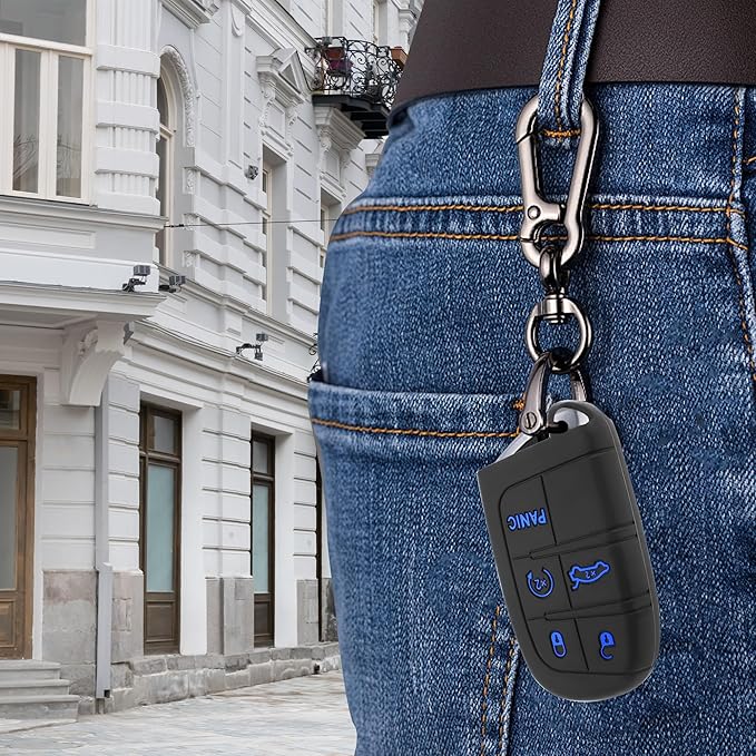 Stacool 5 Buttons Car Key Fob Cover,Key Fob Case Car Accessories Compatible with Jeep Dodge Chrysler (Blue)