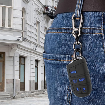 Stacool 5 Buttons Car Key Fob Cover,Key Fob Case Car Accessories Compatible with Jeep Dodge Chrysler (Blue)