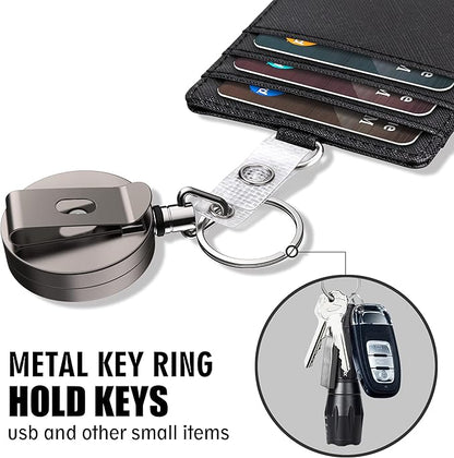 Heavy Duty Metal Retractable Badge Holder Reel with Belt Clip Key Ring, Waterproof Vertical Clear ID Card Holder and PU Leather Badge Holder