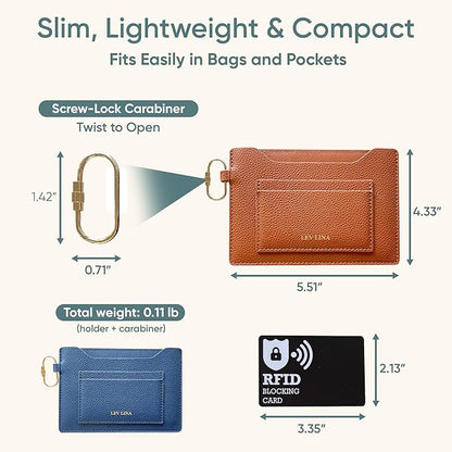 Passport Holder for Travel RFID Blocking Slim Leather Passport Wallet & Passport Book Cover Case with Gold Tone Screw Carabiner and Gift Pouch, Airport Essentials (NAVY)