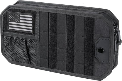LIVANS Tactical Car Sun Visor Organizer, Auto Accessories Semi-Rigid Molle Panel with Zipper Storage Pouch & Glasses Holder, Gift for Car Gear, Fit Cars, Trucks, Suvs, Jeeps & Patrols(Black)