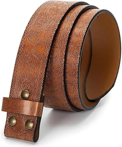 IZUS Vintage Western Belt Strap without Buckle Longhorn-Bull-Embossed Cowboy Belt for Women Men 1-1/2" Wide PU Leather Strap