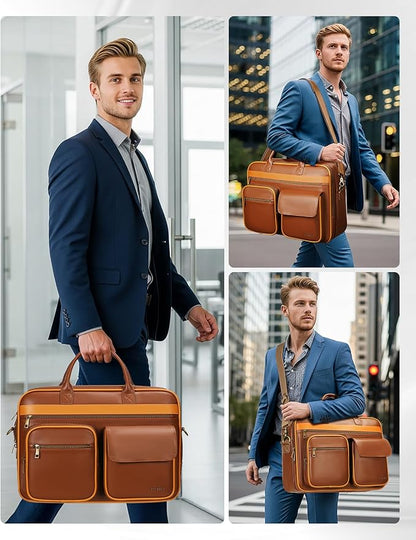 Ytonet PU Leather Messenger Bag for Men, 15.6" Vintage Briefcase with Padded Laptop Compartment, Large Satchel Bags Laptop Bag for Mens, Waterproof Computer Bags for Work Office Business Travel, Brown