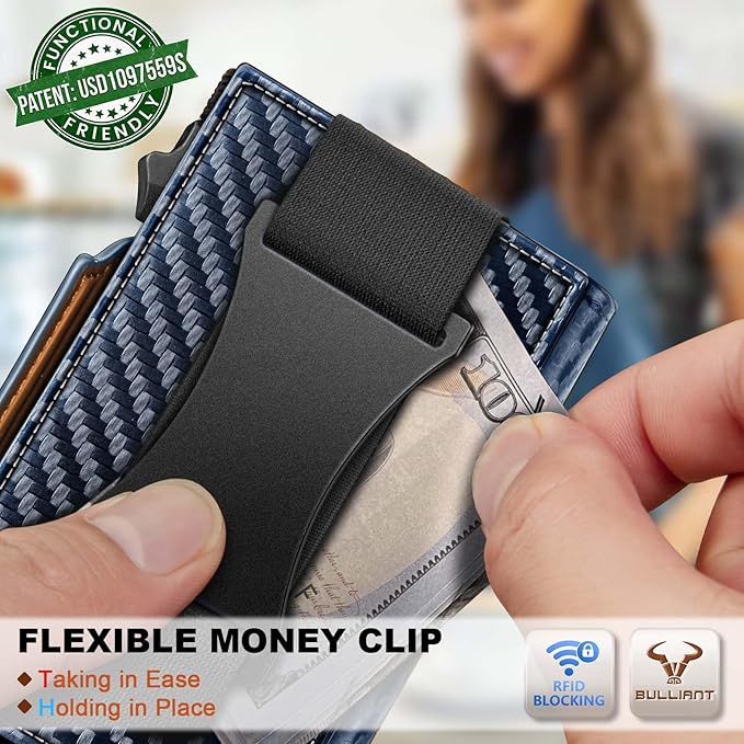 BULLIANT Men Wallet Gift Boxed,Slim Front Pocket Wallet Money Clip Card Holder 3.8"x2.7",Pop-up Access