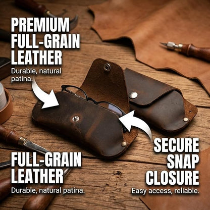 Toprank Leather Eyeglass Case - Handmade Slim Sunglasses Holder, Genuine and Universal Fit for Men and Women