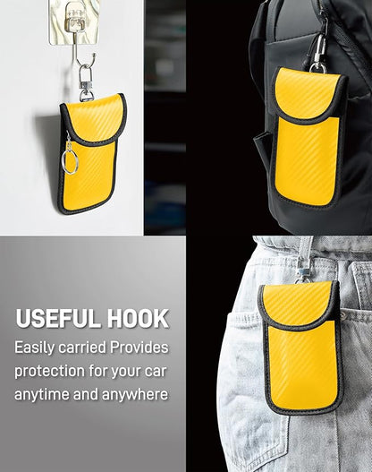 Upgraded Faraday Bag for Key Fob (2 Pack), Premium Faraday Key Fob Protector– Car RFID Signal Blocking, Car Security Protection, Anti-Theft Pouch, Anti-Hacking Case Blocker Yellow