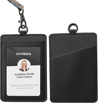Badge Holder with Lanyard,Leather ID Card Holder,Vertical Lanyard ID Card Holder for Work Office (Black-Twill)