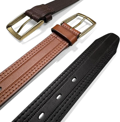 Men's Oil-Tanned Genuine Leather Dress Classic Belt 1-1/8"(30mm) or 1-3/8"(35mm) Wide One Piece Dress Belt