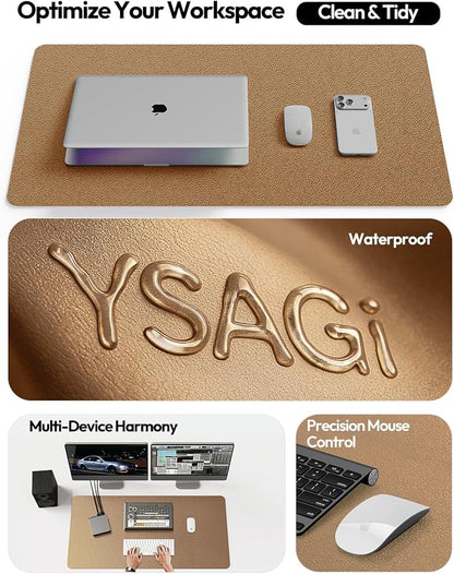 YSAGi Leather Desk Protector, Office Mat, Large Mouse Mat, Non-Slip PU Leather Blotter, Laptop Pad, Waterproof Writing Pad for Office and Home (Bronze, 31.5" x 15.8")